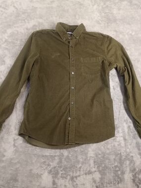 Express Men's Olive Button-Down Corduroy Shirt Size Medium